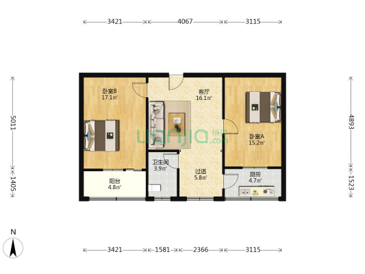 长乐街2号 2室1厅1卫 83平方