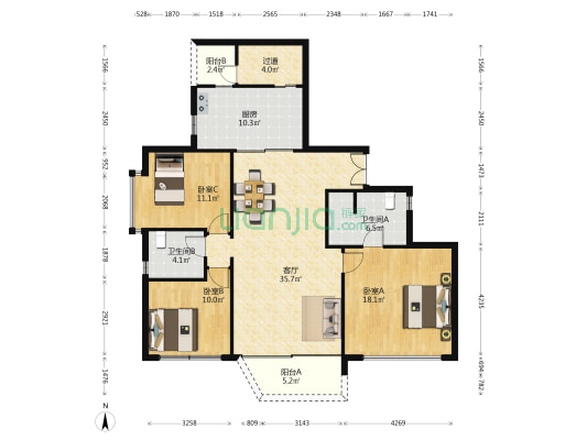 城市一品苑 3室1厅2卫 156平方
