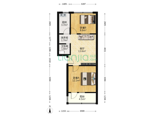 邯钢罗二生活区 2室1厅2卫 60平方