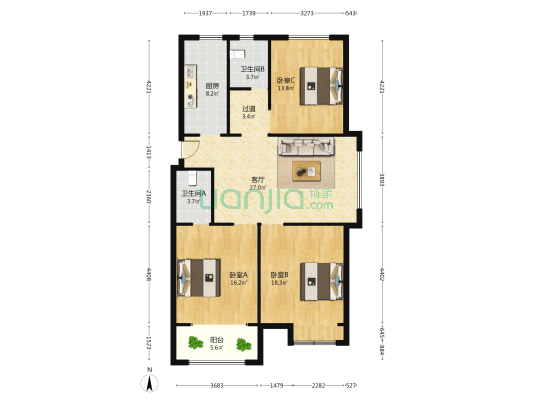 国星未来城 3室1厅2卫 136平方