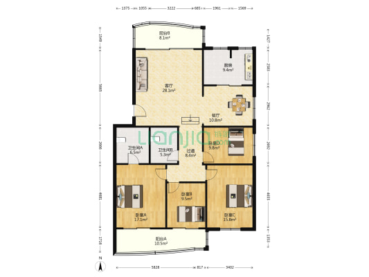 武汉理工大学黎明教师小区 4室2厅2卫 157平方