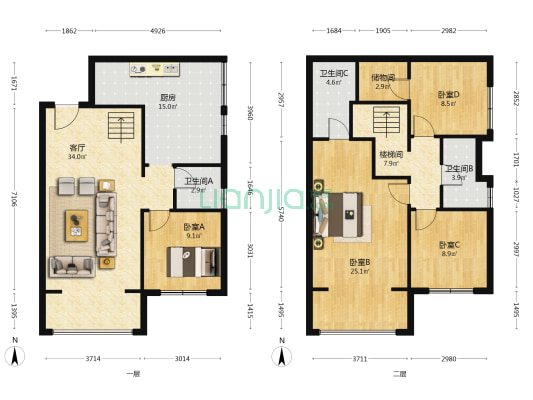 蓝光林肯公园三期悦林苑 4室1厅3卫 102平方