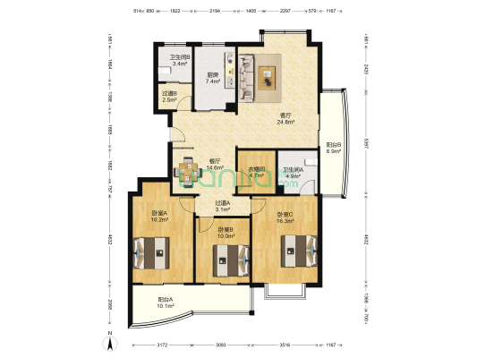 世纪花苑 3室2厅2卫 156平方