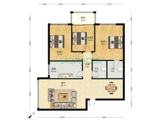 青龙苑 3室1厅2卫 137平方