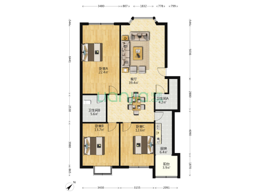 蒲阳路335附6号 3室1厅2卫 128平方