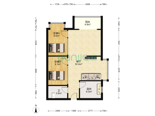 长城非常生活 2室1厅1卫 90平方