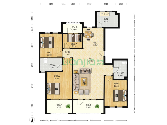 塞纳波斐 4室2厅2卫 154平方