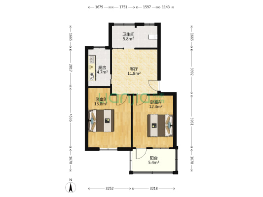 双宁新村 2室1厅1卫 65平方