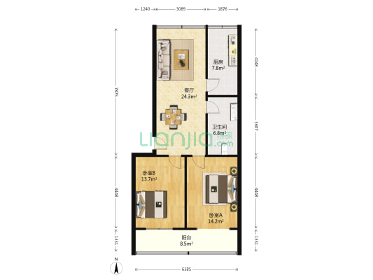 民安路6号 2室1厅1卫 88平方