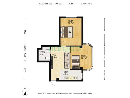 宏岳公寓 2室1厅1卫 57平方