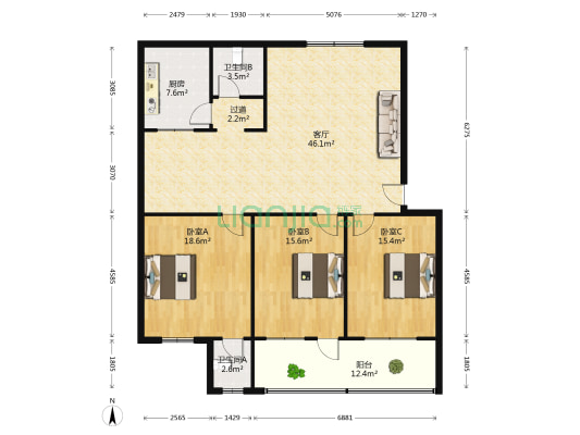 水利小区 3室1厅2卫 144平方