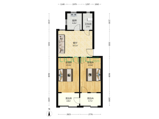 粥厂巷 2室1厅1卫 64平方