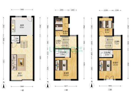 襄阳南路306弄 4室1厅3卫 90平方