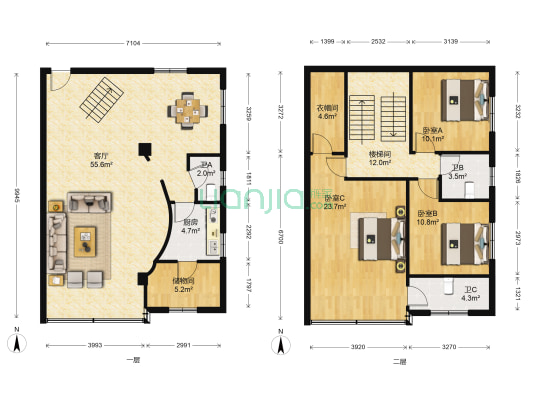 莺岗小区 3室1厅3卫 188平方