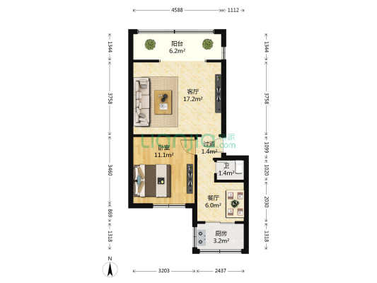 七道堰街7号 1室2厅1卫 52平方
