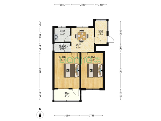 萧金路36号 2室1厅1卫 55平方
