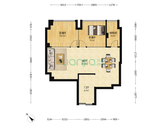 铂金中心 2室1厅0卫 91平方