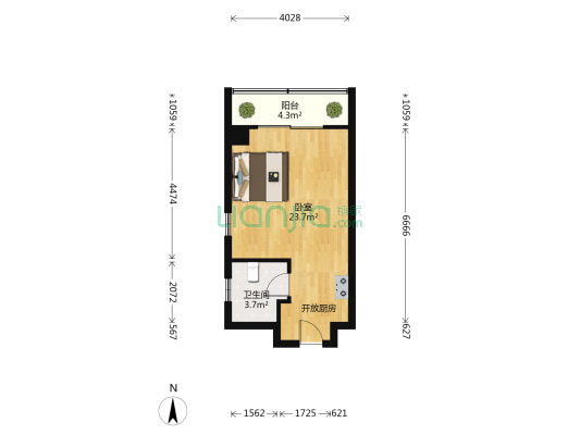 空港中心 1室0厅1卫 47平方