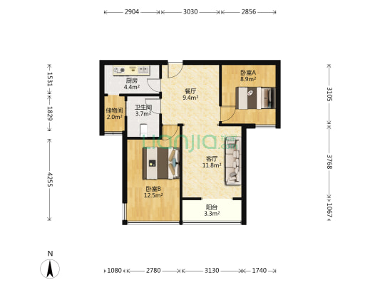 府东龙城苑 2室2厅1卫 83平方