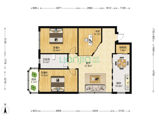 群芳花园 3室1厅1卫 100平方