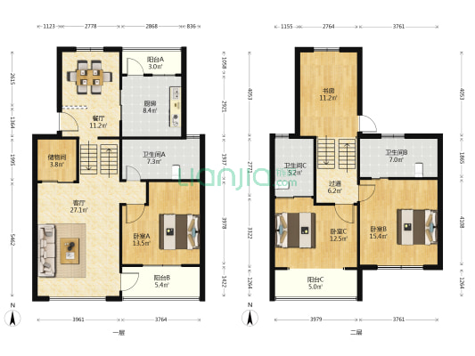 银泰花园 4室2厅3卫 168平方