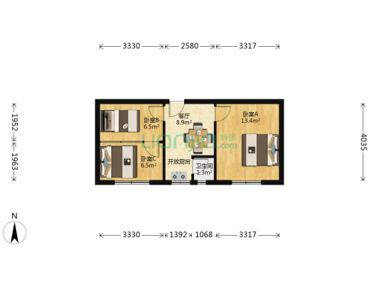 石板巷新村 3室1厅1卫 45平方