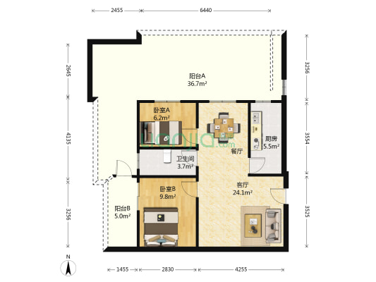 东协广场五区 2室1厅1卫 60平方