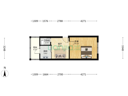 连居胡同（胜利桥北商圈） 1室1厅1卫 40平方