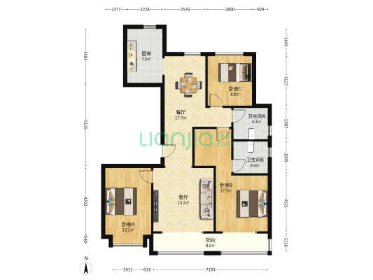 融创融慧园 3室2厅2卫 137平方