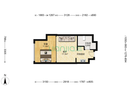 维多利亚公馆 1室1厅1卫 51平方