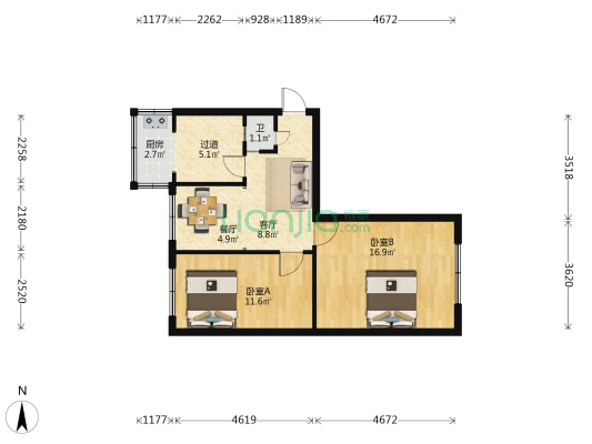 国师街12号 2室2厅1卫 65平方
