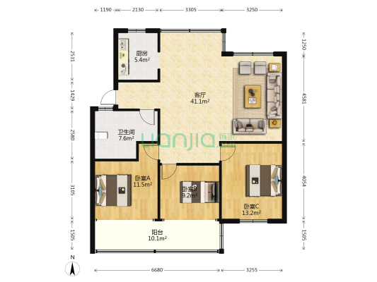 藕芽池底 3室1厅1卫 117平方
