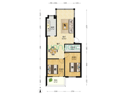 永嘉公寓 2室1厅1卫 80平方