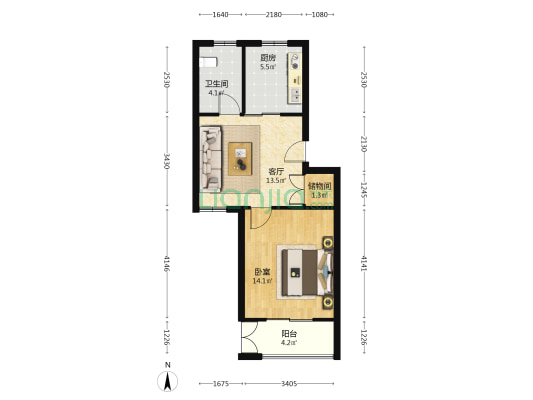 民乐城丽园 1室1厅1卫 55平方