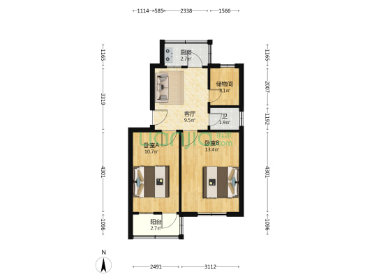 美尔小区 2室1厅1卫 55平方