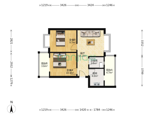 水井仁家 2室1厅1卫 61平方