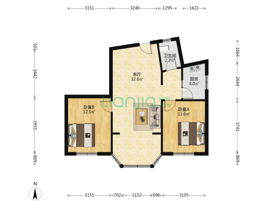 上大田湾 2室1厅1卫 83平方