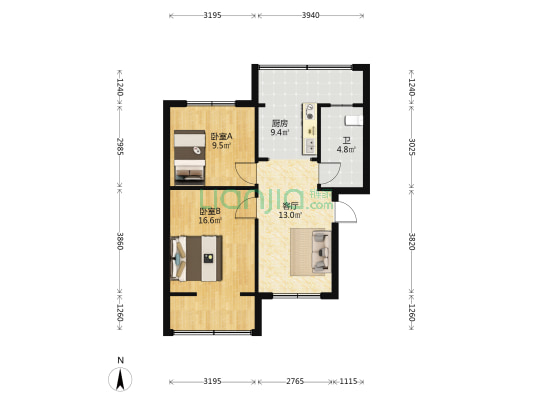 长江路95号 2室1厅1卫 62平方