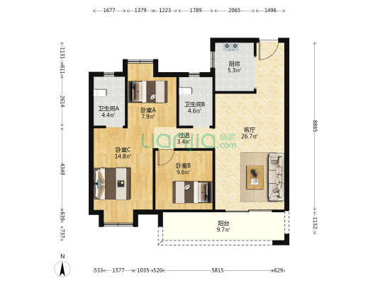 中建铂公馆k1 3室1厅2卫 116平方