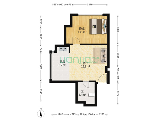 好阳光国际商务公寓 1室1厅1卫 58平方