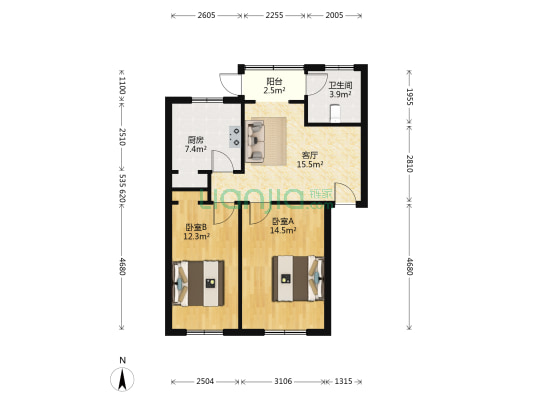 商城路270号 2室1厅1卫 72平方