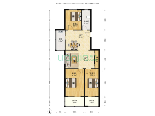 剑阁路 3室2厅1卫 98平方