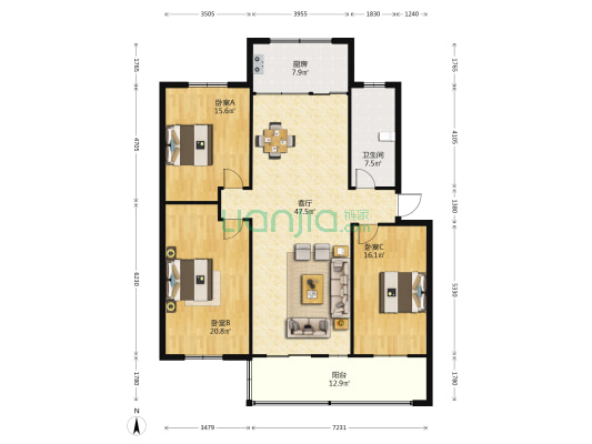 金骏小区 3室1厅1卫 147平方