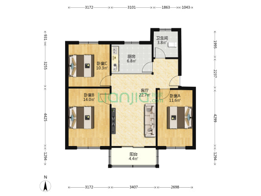 市大桥管理处家属院 3室1厅1卫 87平方
