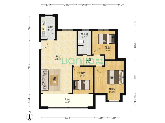 西城丽景 3室1厅1卫 116平方