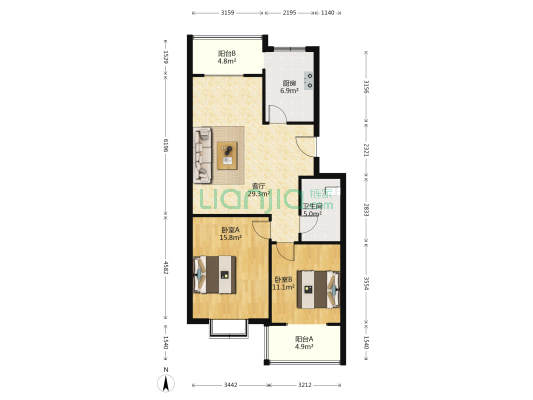 龙云家园 2室1厅1卫 96平方