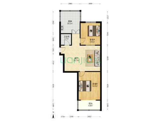 葡萄园小区 2室1厅1卫 80平方