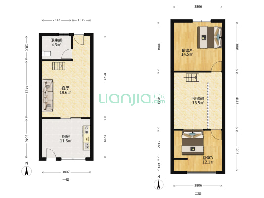 招宝阳光 2室1厅1卫 52平方