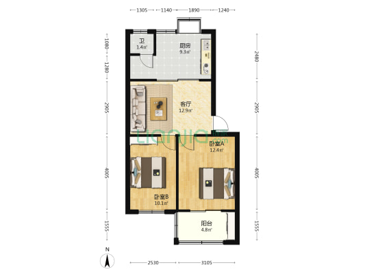 襄阳轴承厂七街坊 2室1厅1卫 64平方