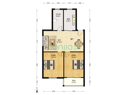 大诚苑西区 2室1厅1卫 90平方